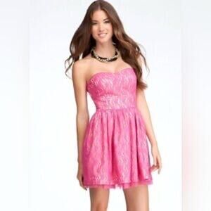 bebe Hot Pink Lace Dress Women's Size 0 Mini Dress Fairycore Barbie Bustier Glam
